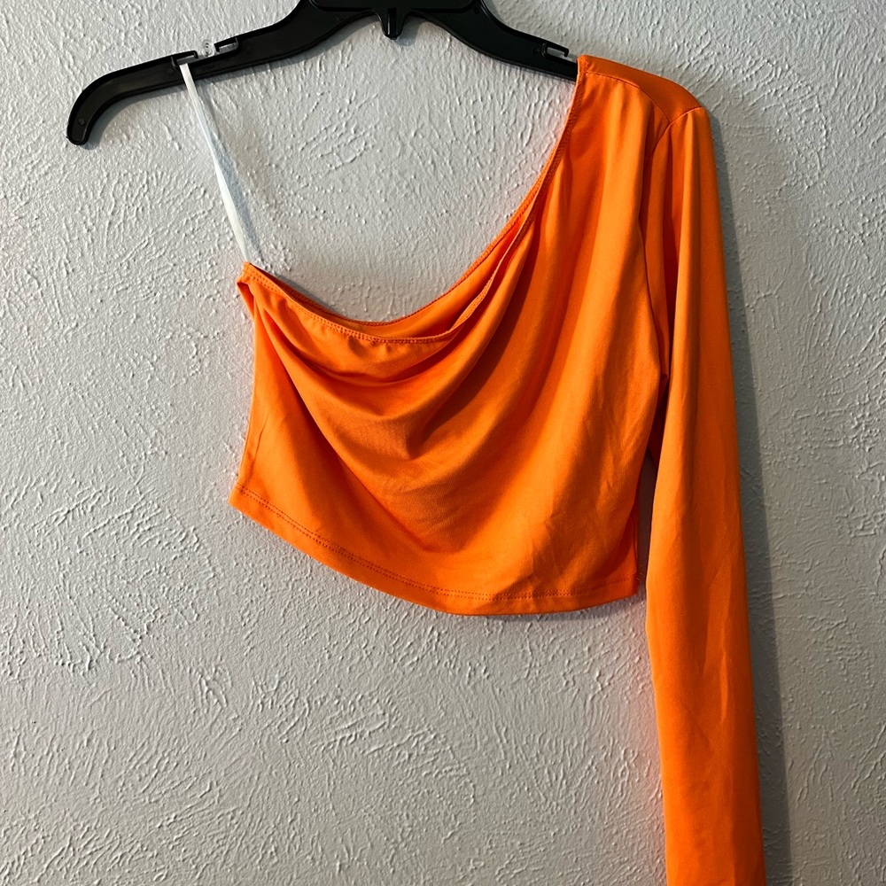 SHEIN Bright Orange One-shoulder Cropped Top